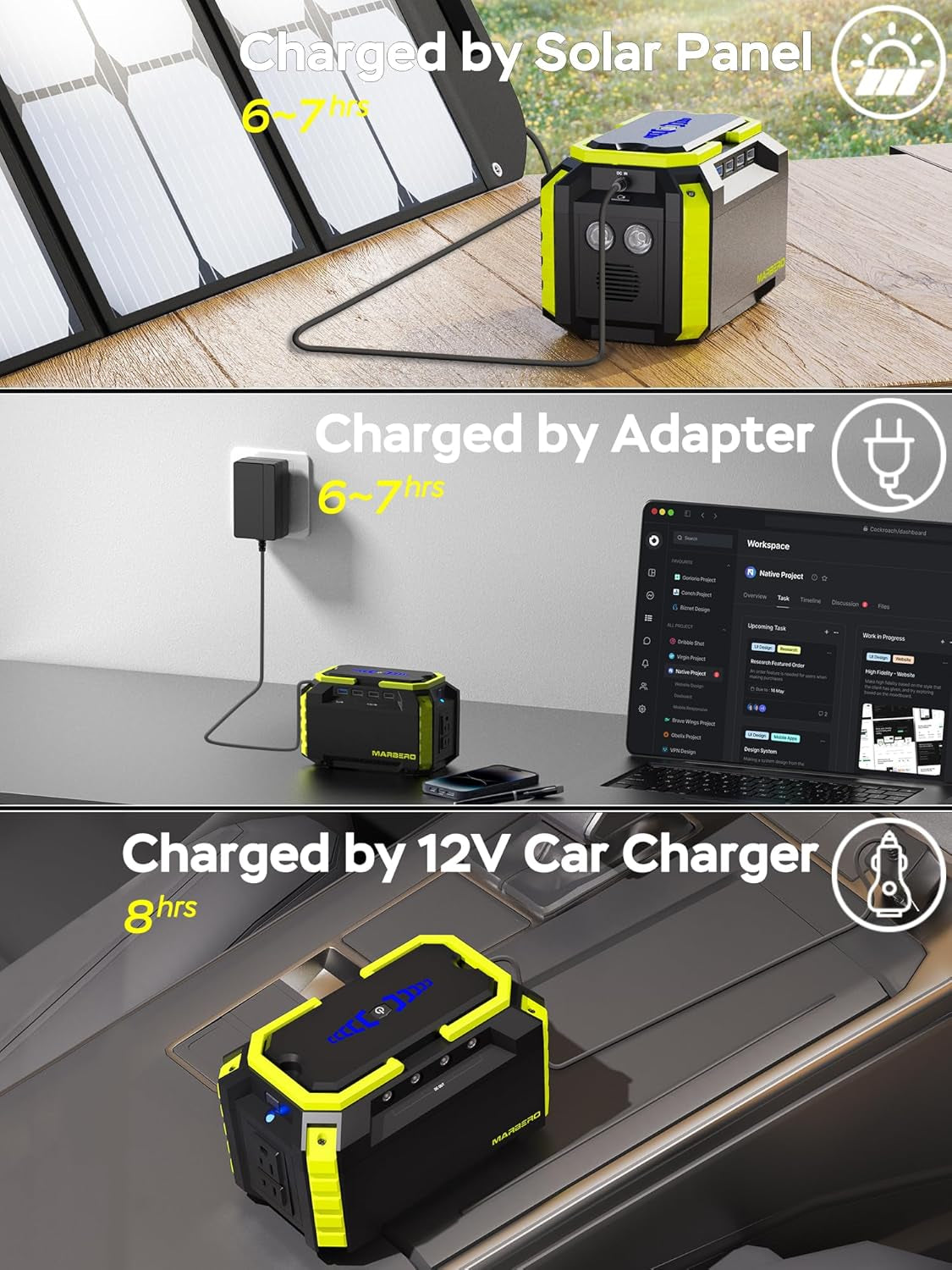 MARBERO Portable Power Station 150Wh Camping Solar Generator Laptop Charger Power Bank with AC Outlet 110V 150W Peak with 4*USB, 4*DC Ports, LED Flashlights for CPAP Home Camping Hurricane Emergency