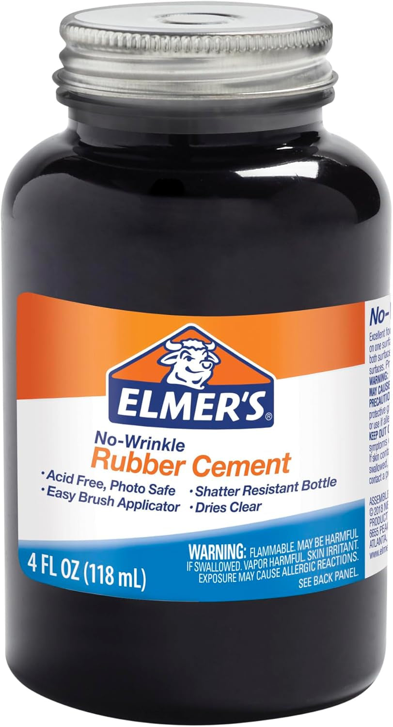 Elmer'S No-Wrinkle Rubber Cement, Clear, Brush Applicator, 4 Ounce