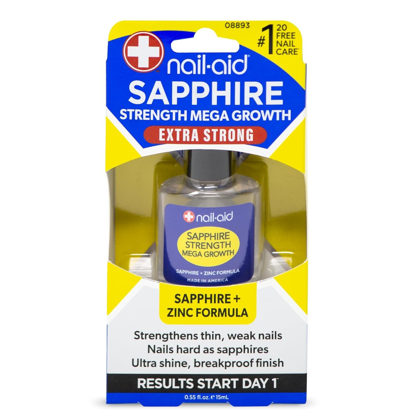 Nail-Aid Sapphire Strengthener & Mega Growth Treatment - Clear, 0.55 Fl Oz