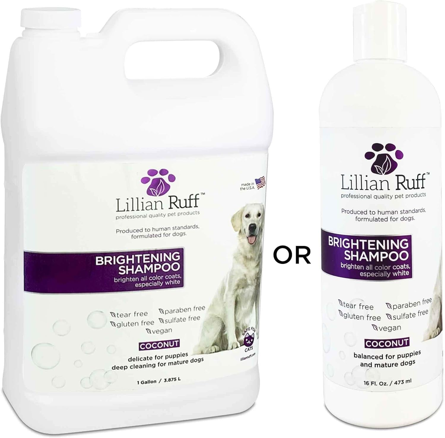 Lillian Ruff Ultra-Brightening Professional Whitening Shampoo for Dogs with Aloe & Coconut Oil for Dry Skin & Itch Relief - Ph-Balanced Dog Whitening Shampoo Remove Stains, Yellowing, & Odor (Gallon)