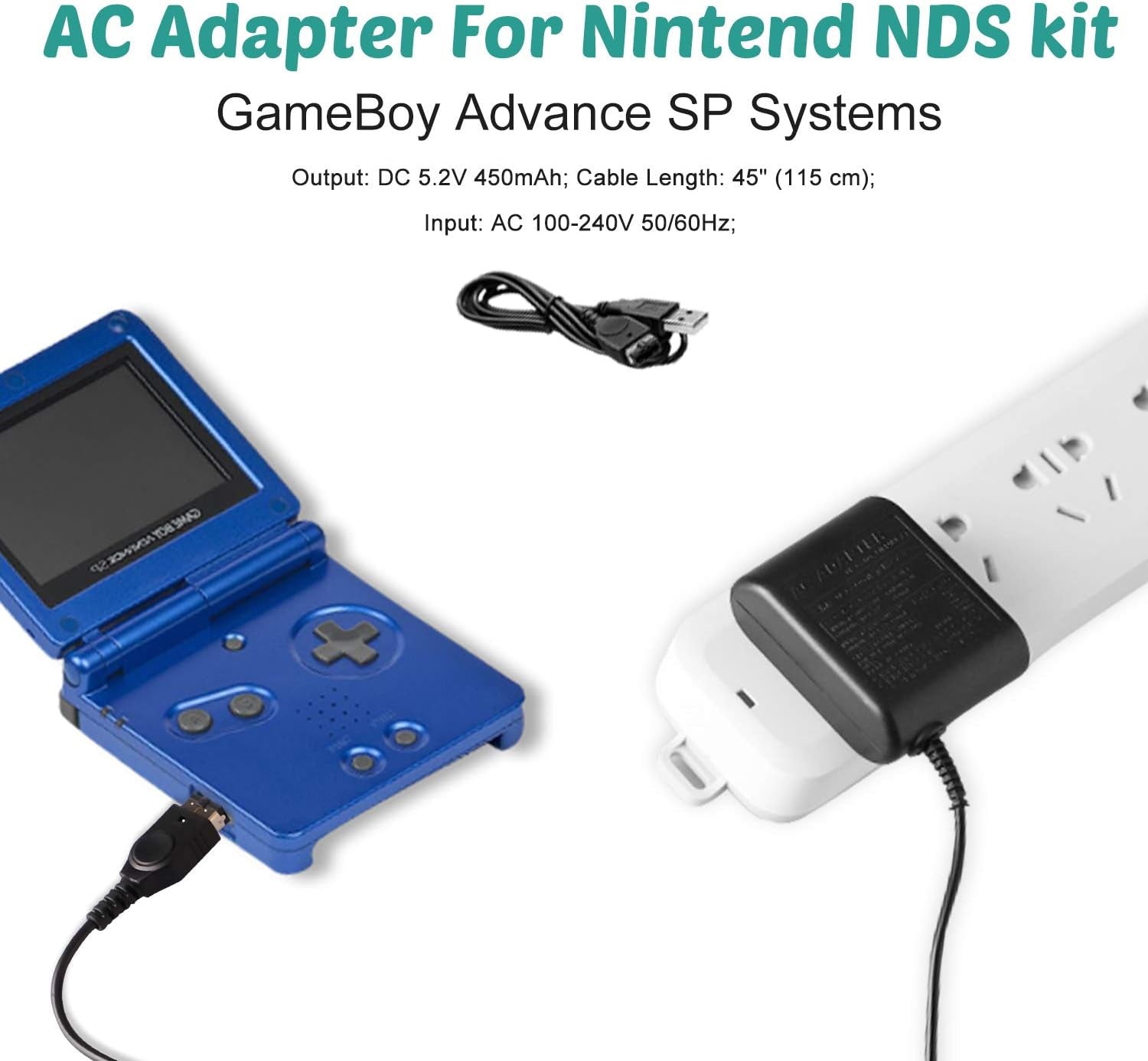 Charger Kits for Gameboy Advance SP, AC Adapter Supply Charger and USB Charging Cable for Gameboy Advance SP (GBA SP) and Nintendo DS