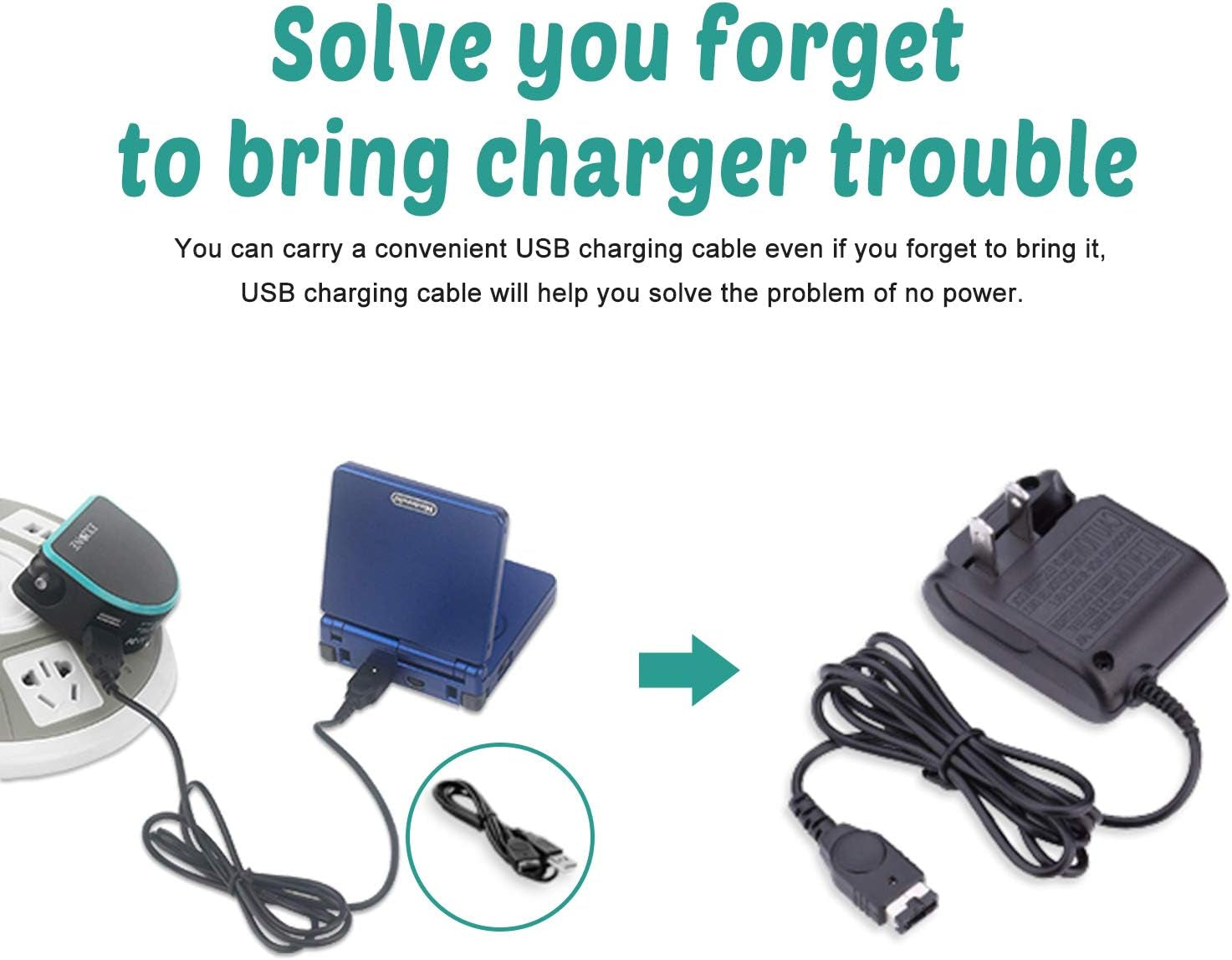 Charger Kits for Gameboy Advance SP, AC Adapter Supply Charger and USB Charging Cable for Gameboy Advance SP (GBA SP) and Nintendo DS