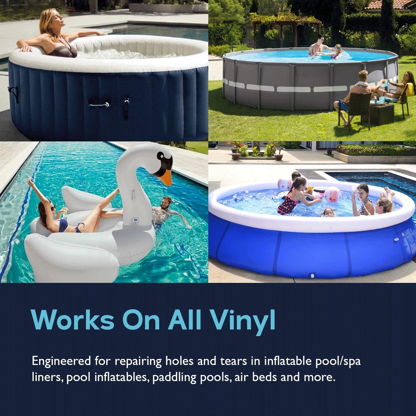 Lupo 12 Piece Heavy Duty Vinyl Repair Kit for above Ground Swimming Pool Liners, Hot Tubs, Inflatables, Air Beds (Repair Patches, Glue and Application Tool)