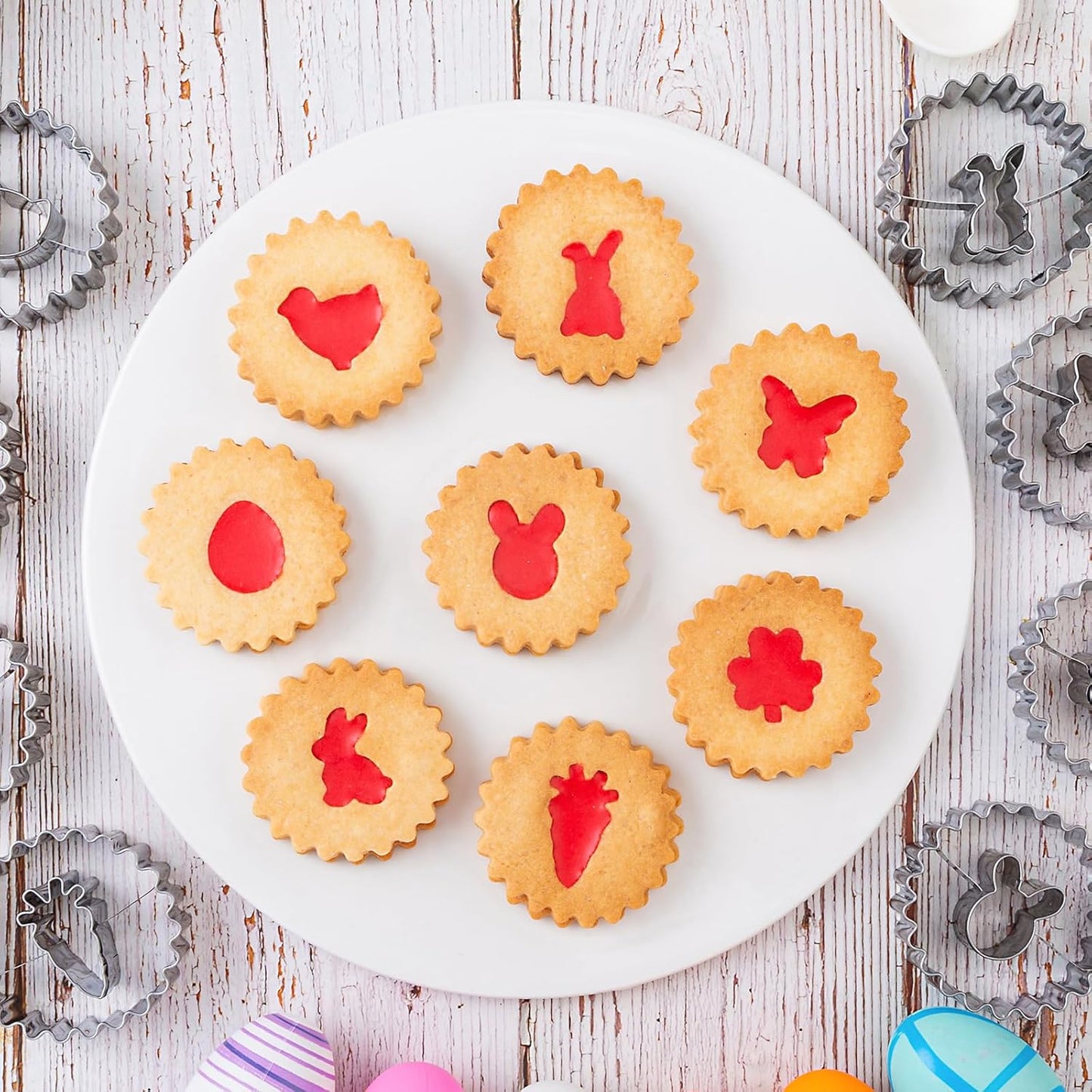 Easter Cookie Cutters for Kids 9 Pcs, Nifogo Mini Linzer Cookie Cutter Set, Stainless Steel Holiday Biscuit Cutter, Egg, Bunny, Chick, Shamrock, Carrot, Butterfly Shapes