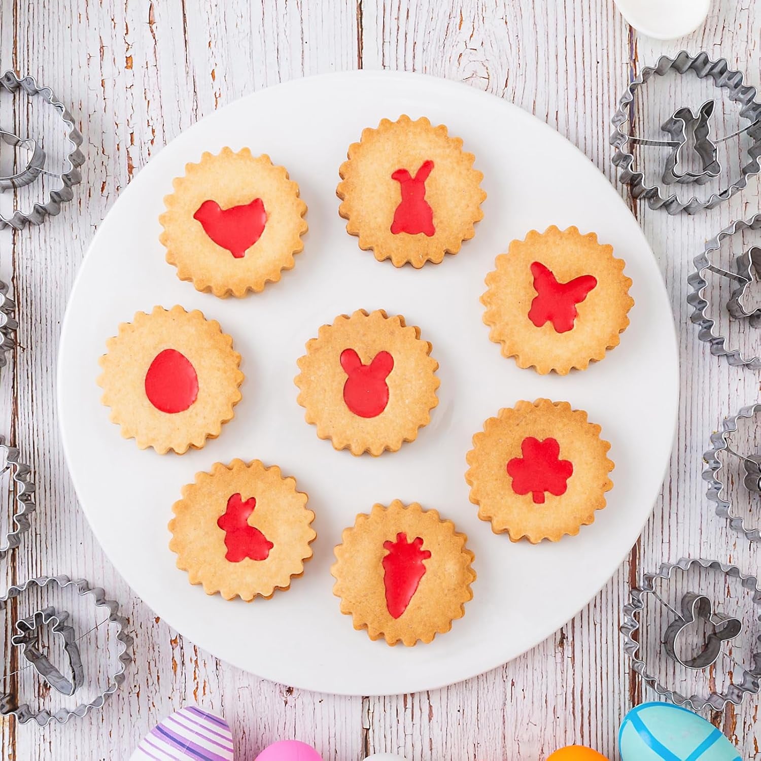 Easter Cookie Cutters for Kids 9 Pcs, Nifogo Mini Linzer Cookie Cutter Set, Stainless Steel Holiday Biscuit Cutter, Egg, Bunny, Chick, Shamrock, Carrot, Butterfly Shapes