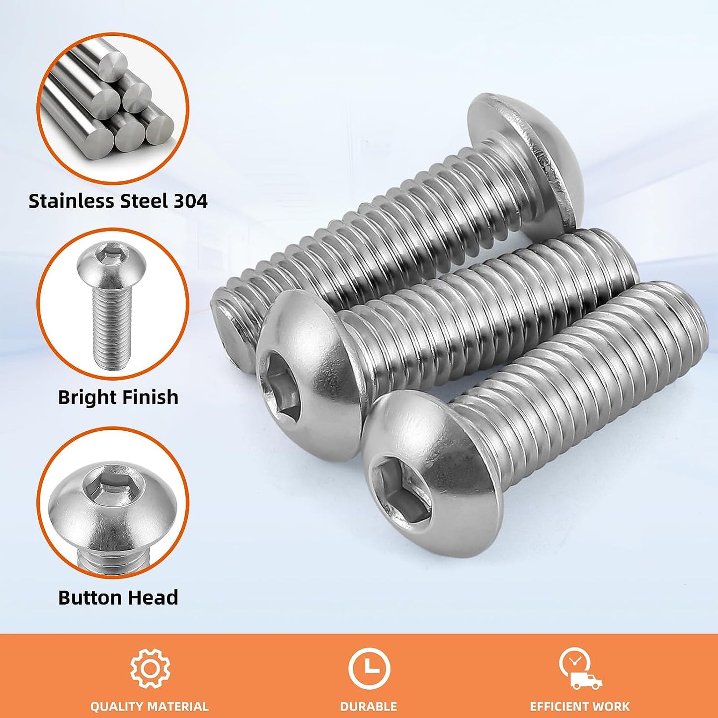 M5-0.8 X 16Mm Button Head Socket Cap Screws, Stainless Steel 18-8 (304), Bright Finish, Fully Threaded, 50 PCS