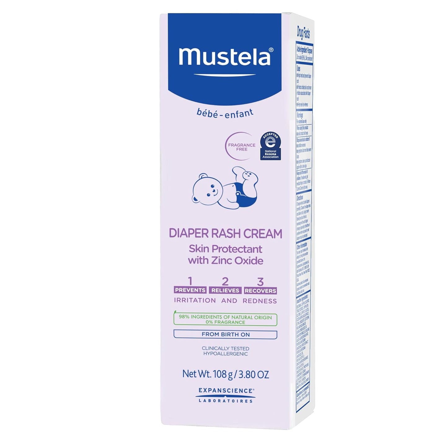 Mustela Baby Diaper Rash Cream 123 - Skin Protectant with Zinc Oxide - Fragrance Free & Paraben Free - with 98% Natural Ingredients - Various Packaging