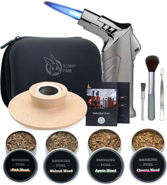 Cocktail Whiskey Smoker Kit, Old Fashioned Kit for Festival Gift, Four Kinds of Wood Chips for Whiskey, Bourbon. Smoked Cocktail, Drink, Food for Friends, Husband, Dad (With Torch Butane Not Included ) (Black)