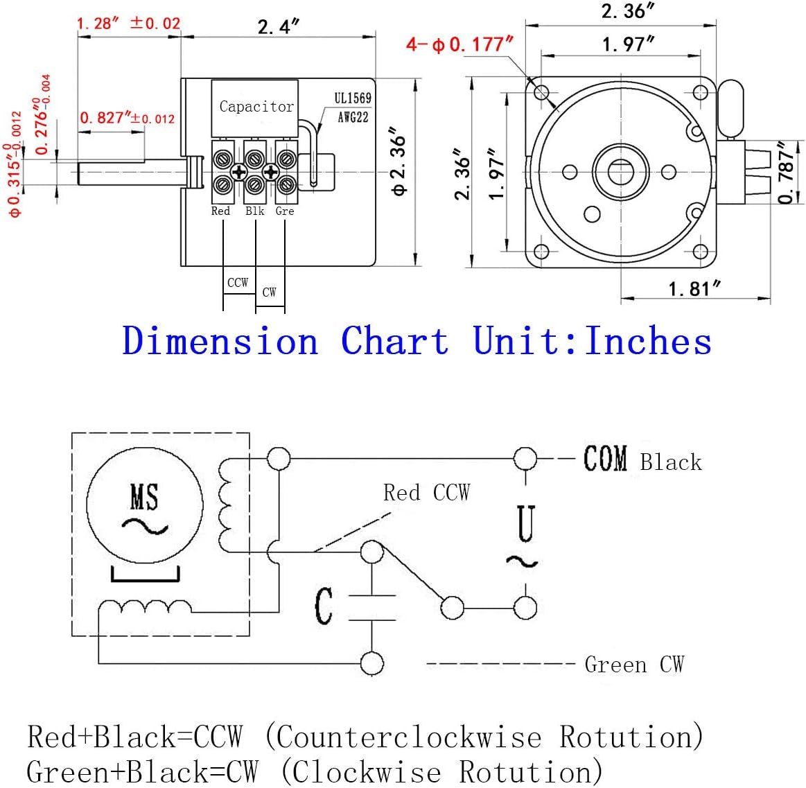 60RPM Reducer Motor Dual Bearing Synchronous Gear AC Motor CW/CCW Control 115V 60Hz 10W 60KTYZ