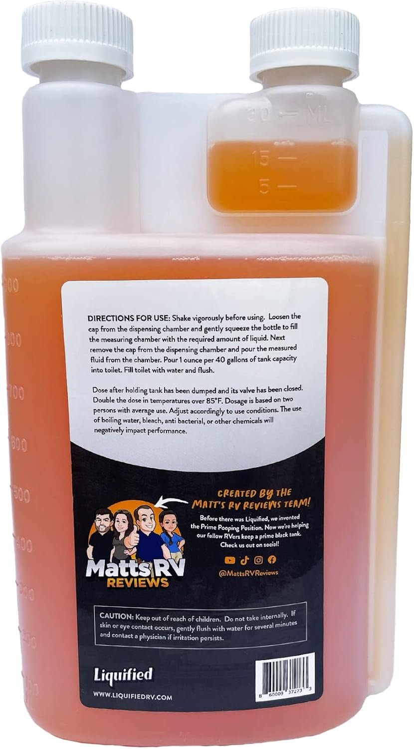 Liquified RV Toilet Treatment - Black Holding Tank Digester - Odor Eliminator - Orange Scent - Matts RV Reviews - 32 Treatments (32Oz)