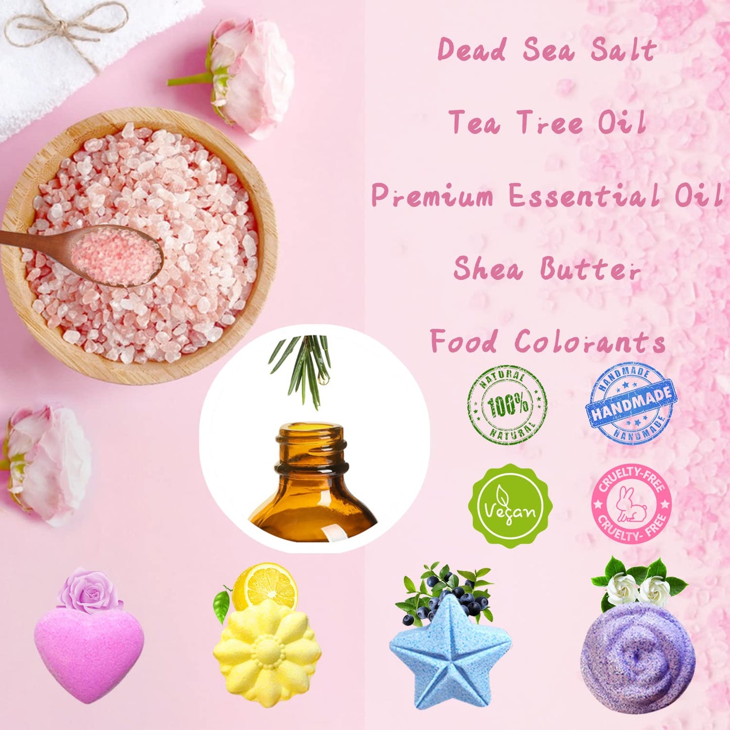 Bath Foot Bombs, 16 Pack Foot Soak with Bath Salt and Tea Tree Oil. Organic Natural Handmade Aroma Pure Essential Oil Bubble Foot Balls for Foot Callus, Dry Cracked, Stubborn Foot Odor Scent.