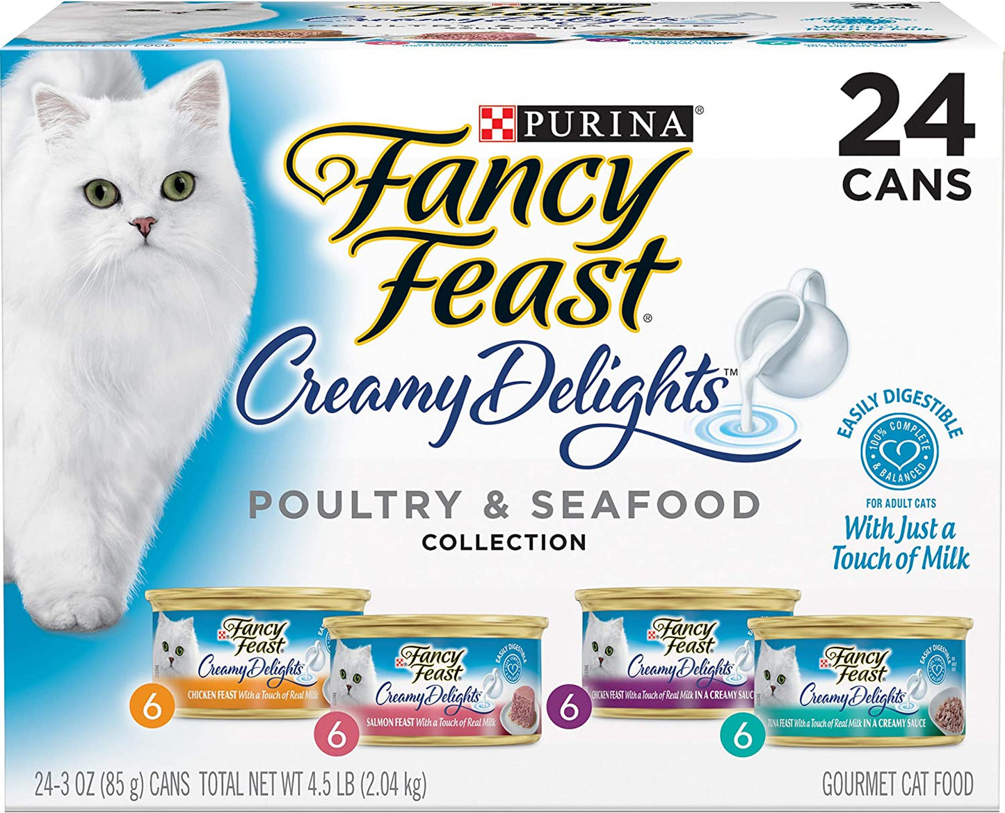 Purina Fancy Feast Wet Cat Food Variety Pack, Creamy Delights Poultry & Seafood Collection - (Pack of 24) 3 Oz. Cans