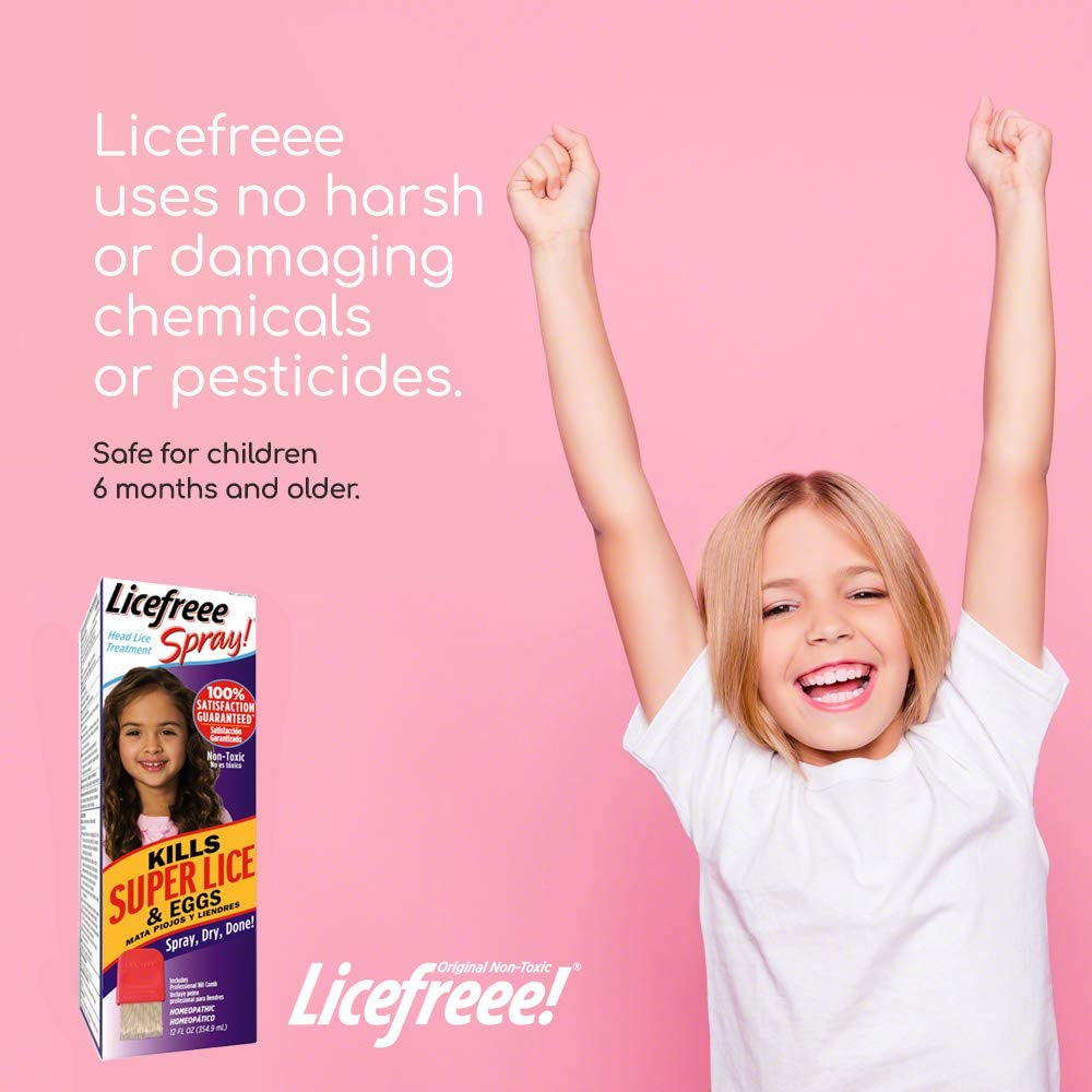 Licefreee Spray, Tec Labs Head Lice Spray, 6 Fl Oz, Includes Professional Metal Nit and Lice Comb, Easy Use Lice Treatments for Kids & Adults, Kills Head Lice, Eggs, Super Lice on Contact