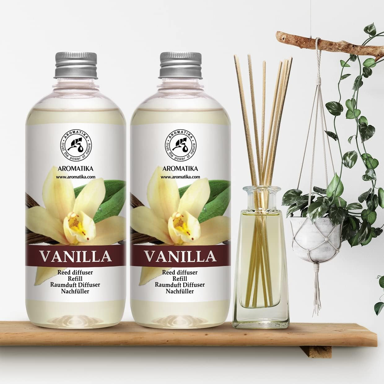 Diffuser Refill Vanilla 34 Fl Oz - 2 X 500Ml - Fragrance Oil Diffuser Refill - Home Fragrance - Vanilla Scent - Room Freshener - Vanilla Aroma - Fresh and Long Lasting Fragrance