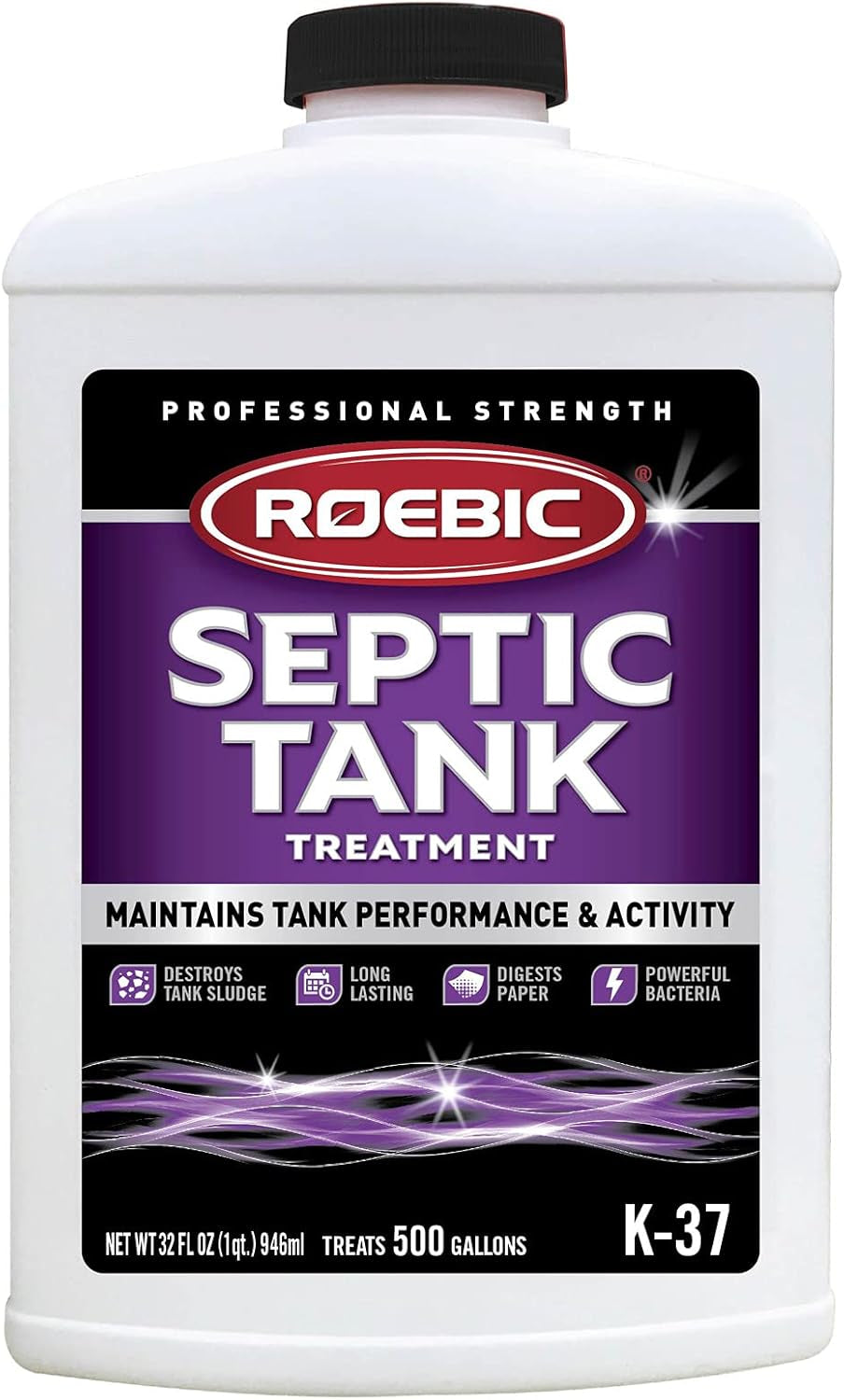 Roebic K-37-Q Septic Tank Treatment: Removes Clogs, Environmentally Friendly Bacteria Enzymes, Safe for Toilets, 32 Fl Oz - Lasts 1 Year, 32 Ounces