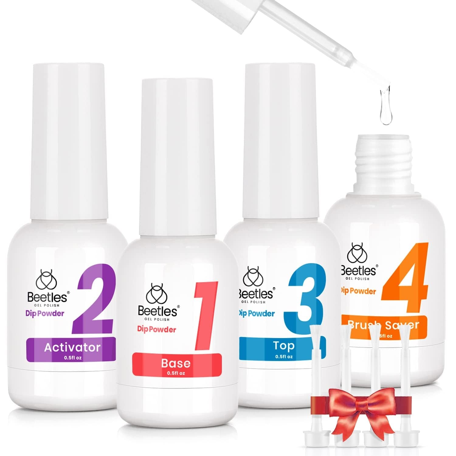 Beetles Dip Powder Gel Liquid Set 0.5Oz/Bot with Base-Top Coat, Activator, and Brush Savor Dipping Powders Essentials Kit (Steps 1-4), Dip Nail Kit Acrylic Nail Manicure