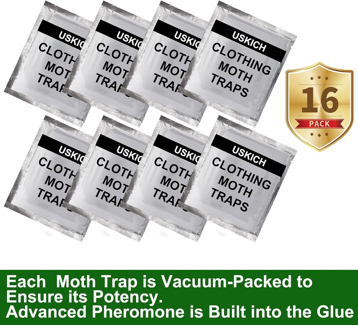 USKICH Clothes Moth Traps with Strength Pheromones |Sticky Glue Trap for Closets and Carpet Moths |Clothing Moth Traps for Feathers, Fur, Wool |Lure, Trap and Kill Case-Bearing Webbing Moths(16 Pack)