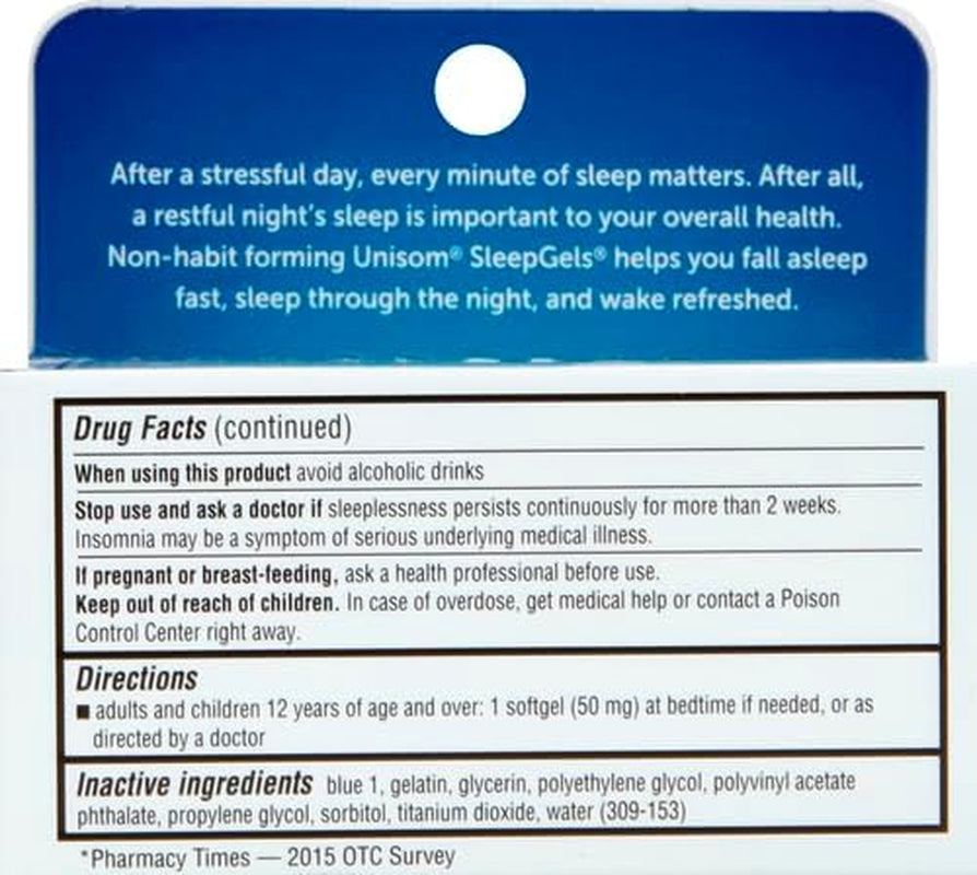 Unisom Sleepgels, Nighttime Sleep-Aid, Diphenhydramine HCI 50 Mg, 32 Softgels