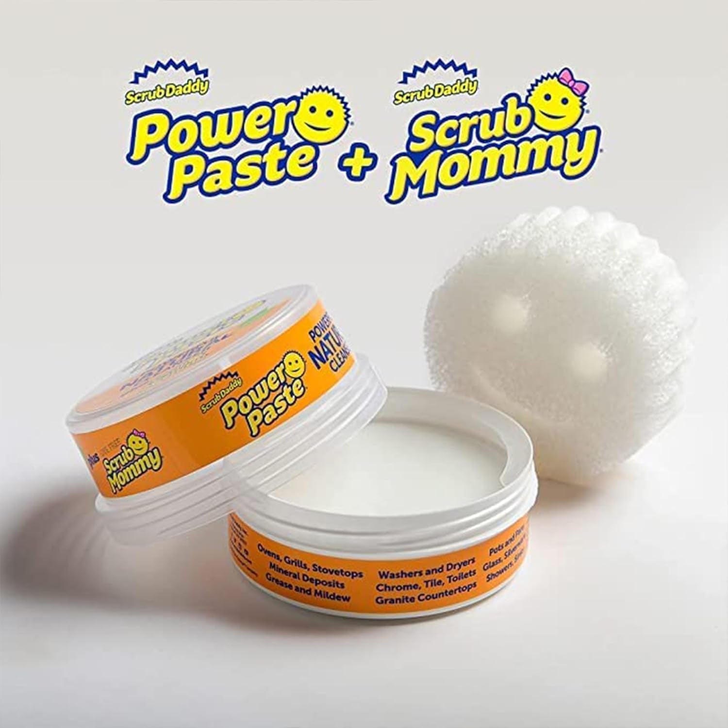 Scrub Daddy Powerpaste Bundle - Clay Based Cleaning & Polishing Scrub - Non Toxic Cleaning Paste for Grease, Limescale & More - Includes 1 Scrub Mommy Sponge (2 Pieces)