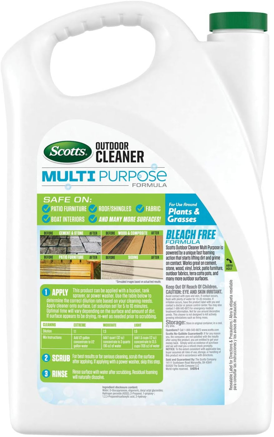 Scotts Outdoor Cleaner Multi Purpose Formula: Concentrate, Bleach-Free, Use on Decks, Siding, Stone and Patio Furniture, 1 Gal.