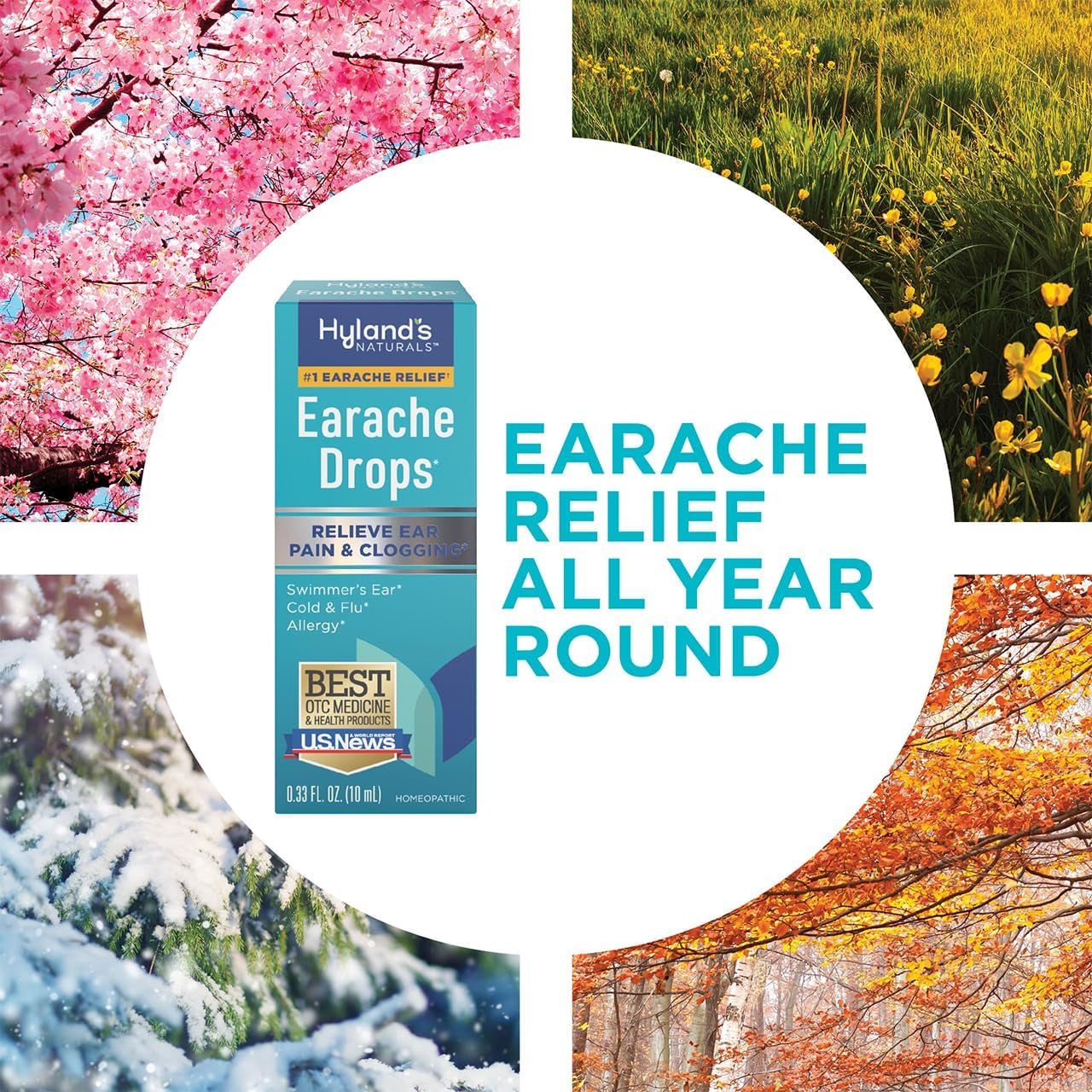 Hyland'S Earache Drops, Natural Relief of Swimmer'S Ear, Cold & Flu, Allergy Symptoms, Ages 4 & Up, Day & Night, 0.33 Fl Oz
