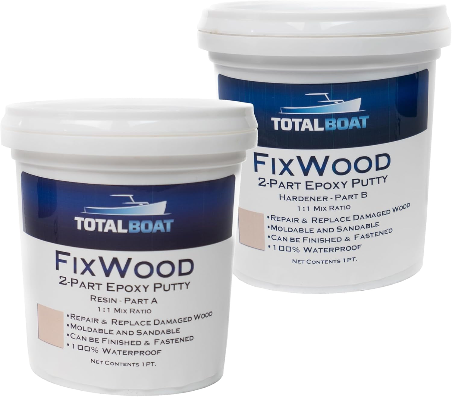 Totalboat Fixwood | Marine Grade Epoxy Putty | Stainable Paste Filler for Damaged Wood Repair or Replacement