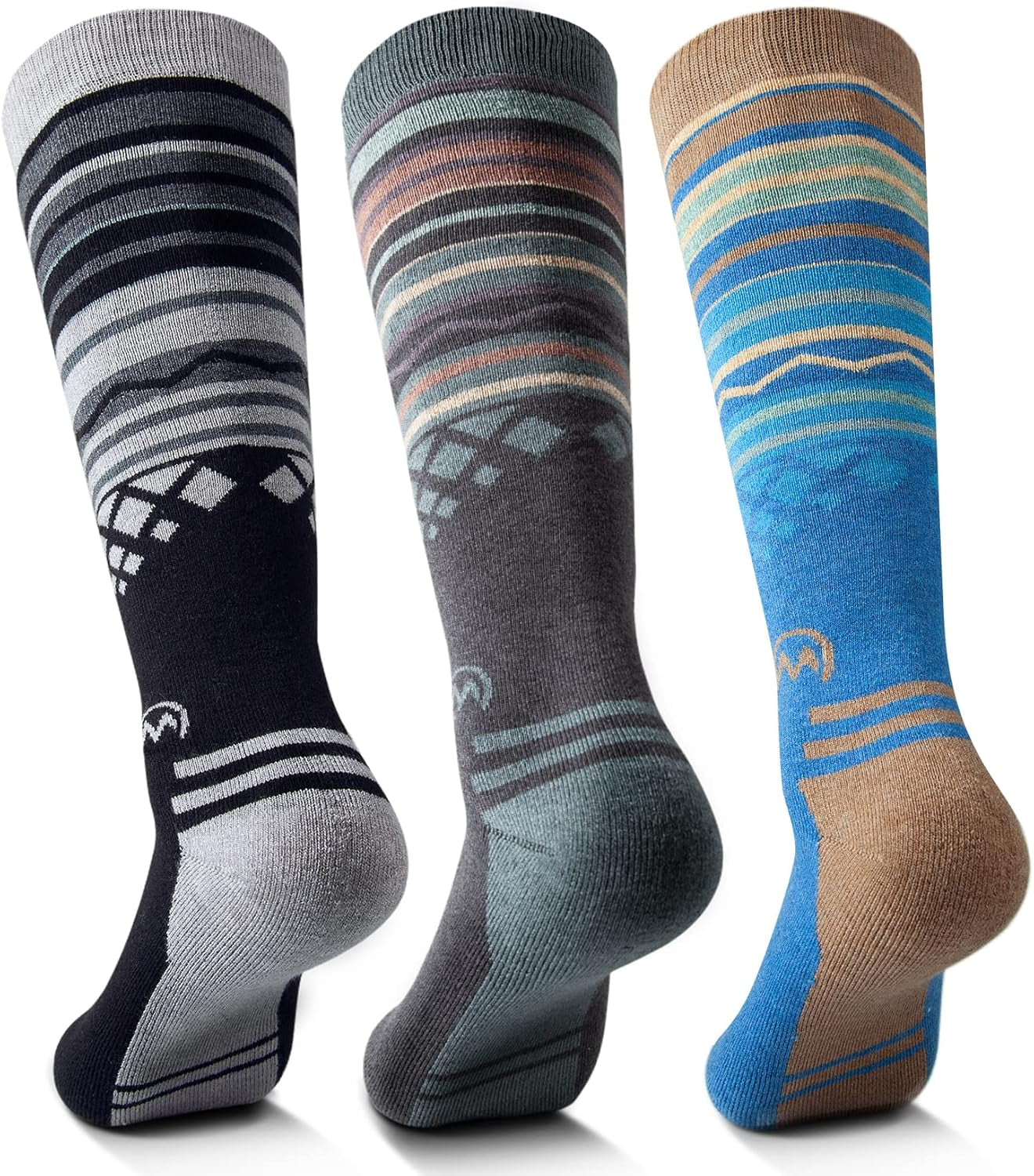 Ski Socks 2-Pack Merino Wool, over the Calf Non-Slip Cuff for Men & Women