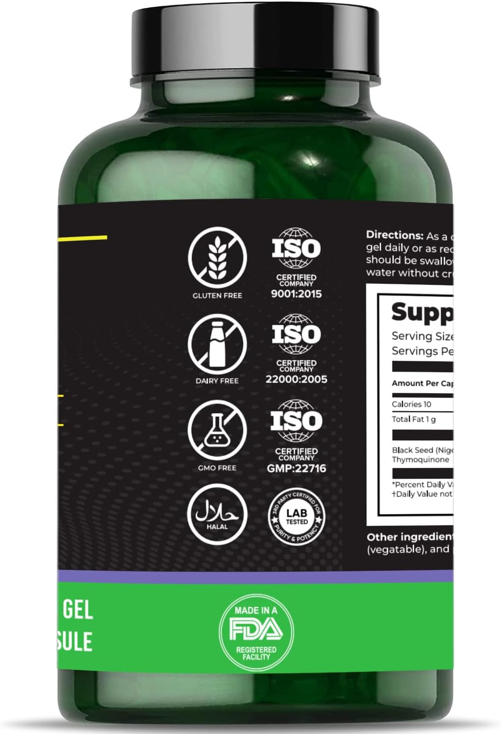 Black Seed Oil Capsules, 90 Days Supply, 2% Thymoquinone, Non-Gmo, Gluten Free, Cold Pressed Black Cumin Pills, Nigella Sativa Supports Immune System, Joints, Hair Growth, Skin
