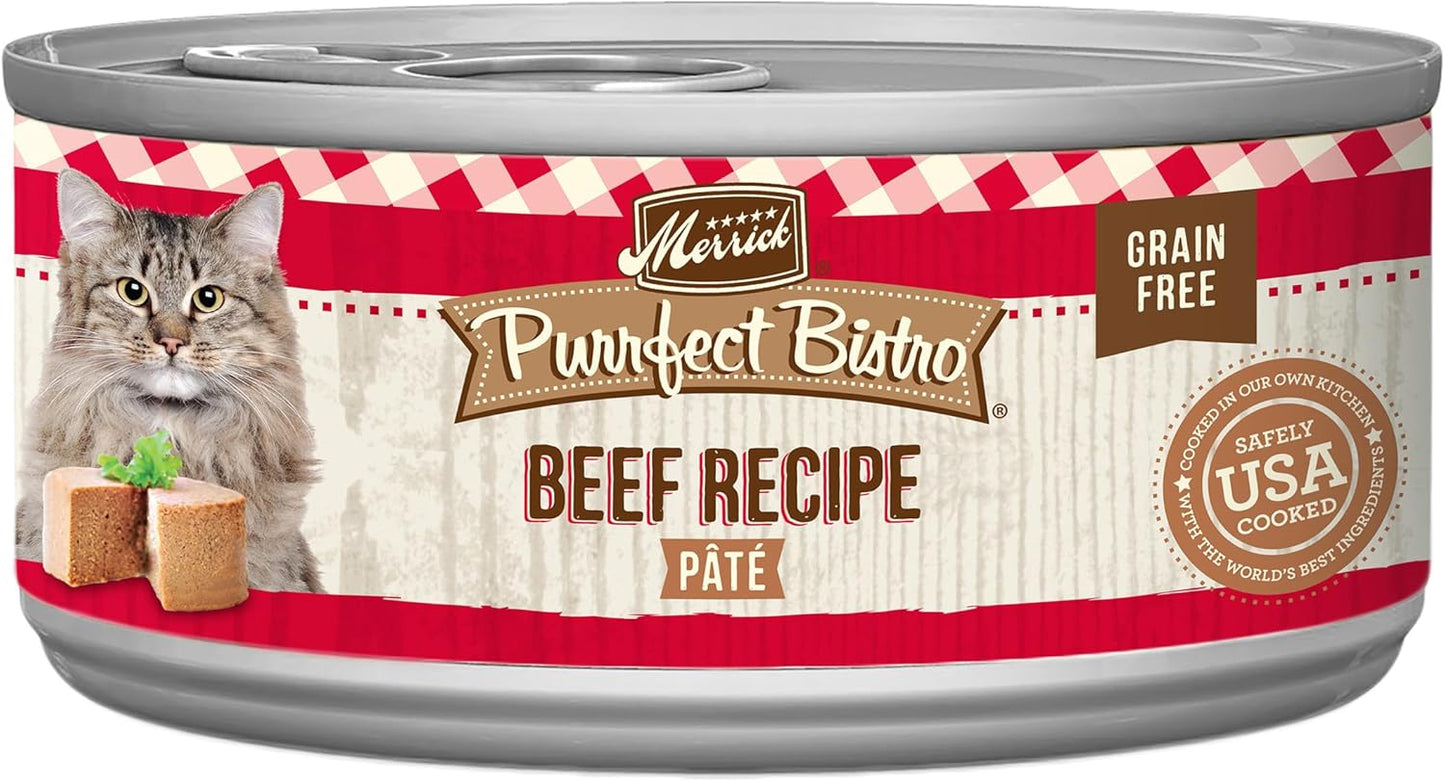 Merrick Purrfect Bistro Grain Free Premium Soft Canned Pate Adult Wet Cat Food, High Protein Beef Recipe - (Pack of 24) 3 Oz. Cans