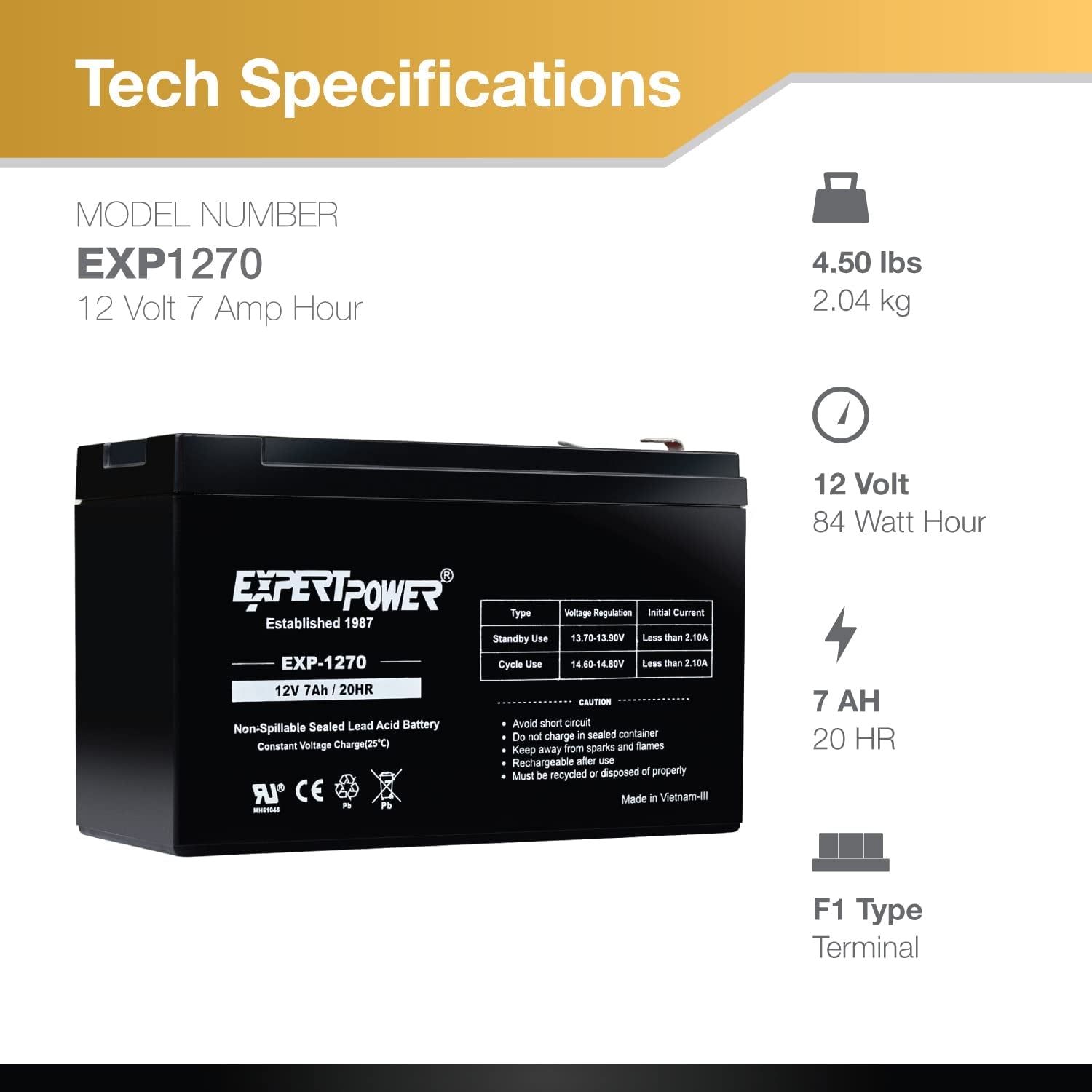 Expertpower 12V 7Ah Rechargeable Sealed Lead Acid Battery