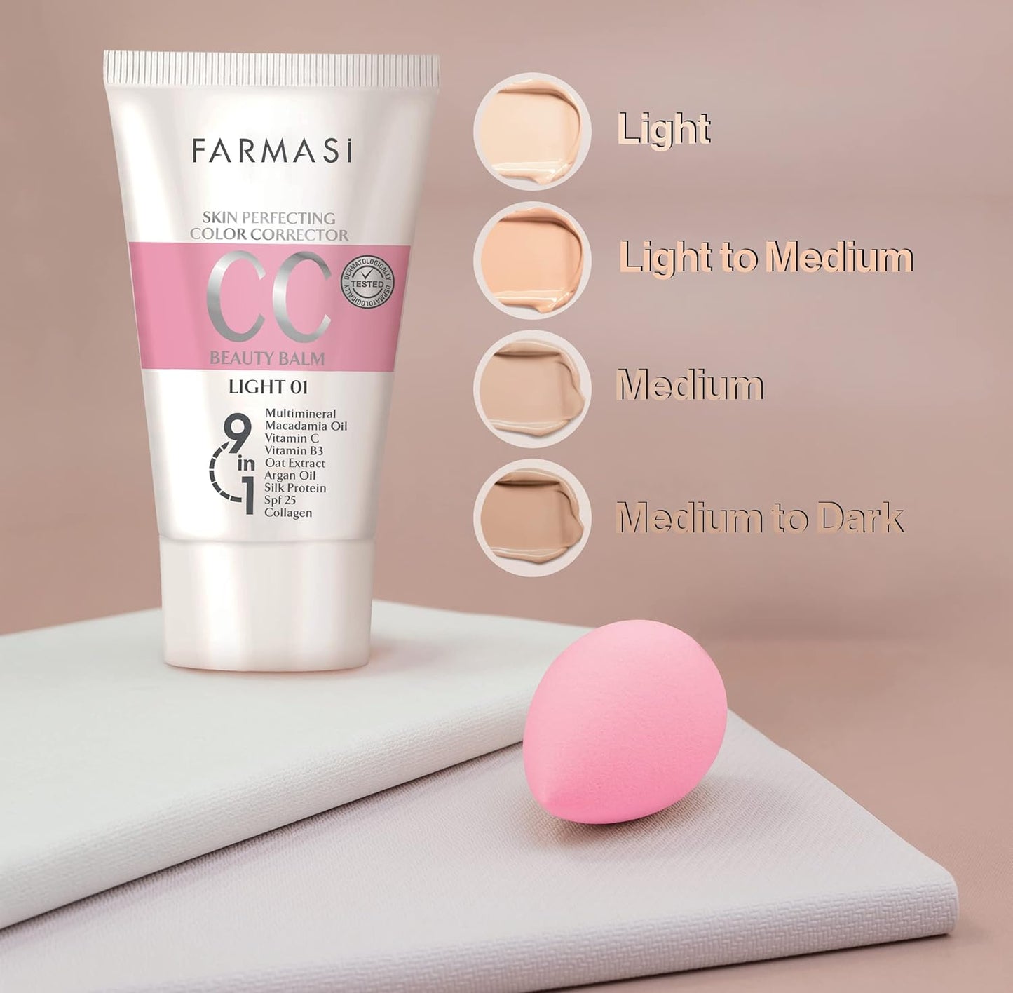 FARMASI CC Cream with Multi-Minerals, Pure, Natural and Flawless Finish, Great Results Every Time, Medium to Full Coverage, All-Day Hold, All Skin Types, SPF 25, 1.69 Fl Oz Pack of 1, Light to Medium