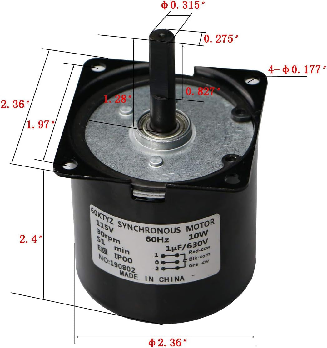 60RPM Reducer Motor Dual Bearing Synchronous Gear AC Motor CW/CCW Control 115V 60Hz 10W 60KTYZ