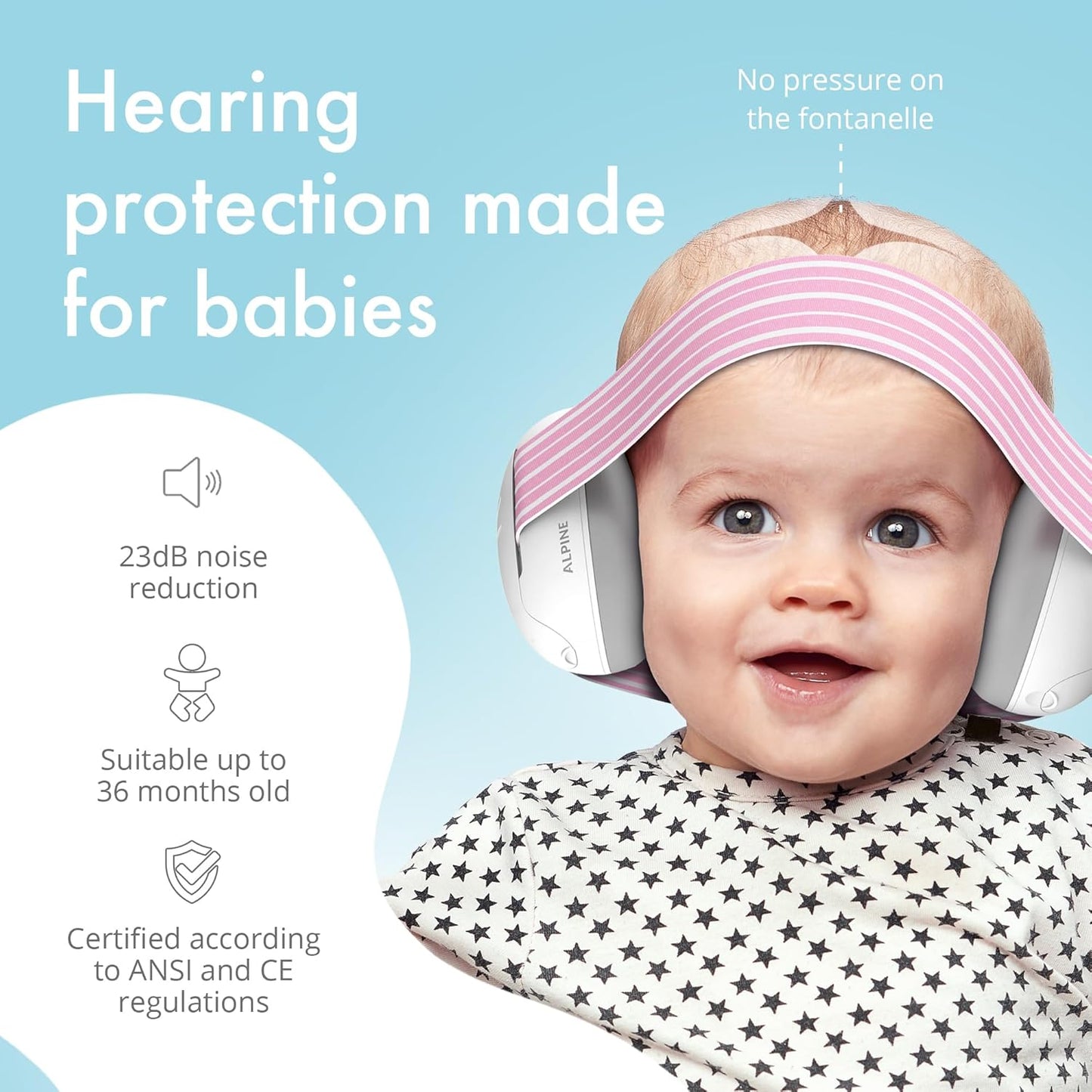 Alpine Muffy Baby Ear Protection for Babies and Toddlers up to 36 Months - CE & ANSI Certified - Noise Reduction Earmuffs - Comfortable Baby Headphones against Hearing Damage & Improves Sleep - Pink