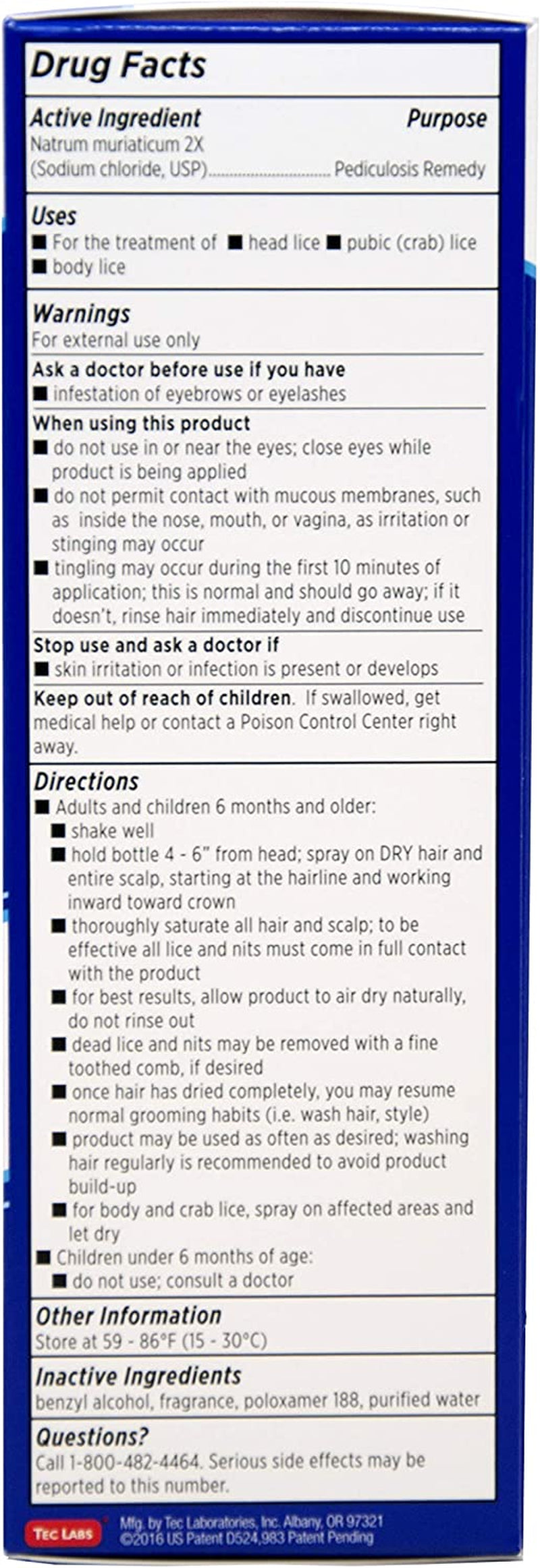 Licefreee Spray, Tec Labs Head Lice Spray, 6 Fl Oz, Includes Professional Metal Nit and Lice Comb, Easy Use Lice Treatments for Kids & Adults, Kills Head Lice, Eggs, Super Lice on Contact