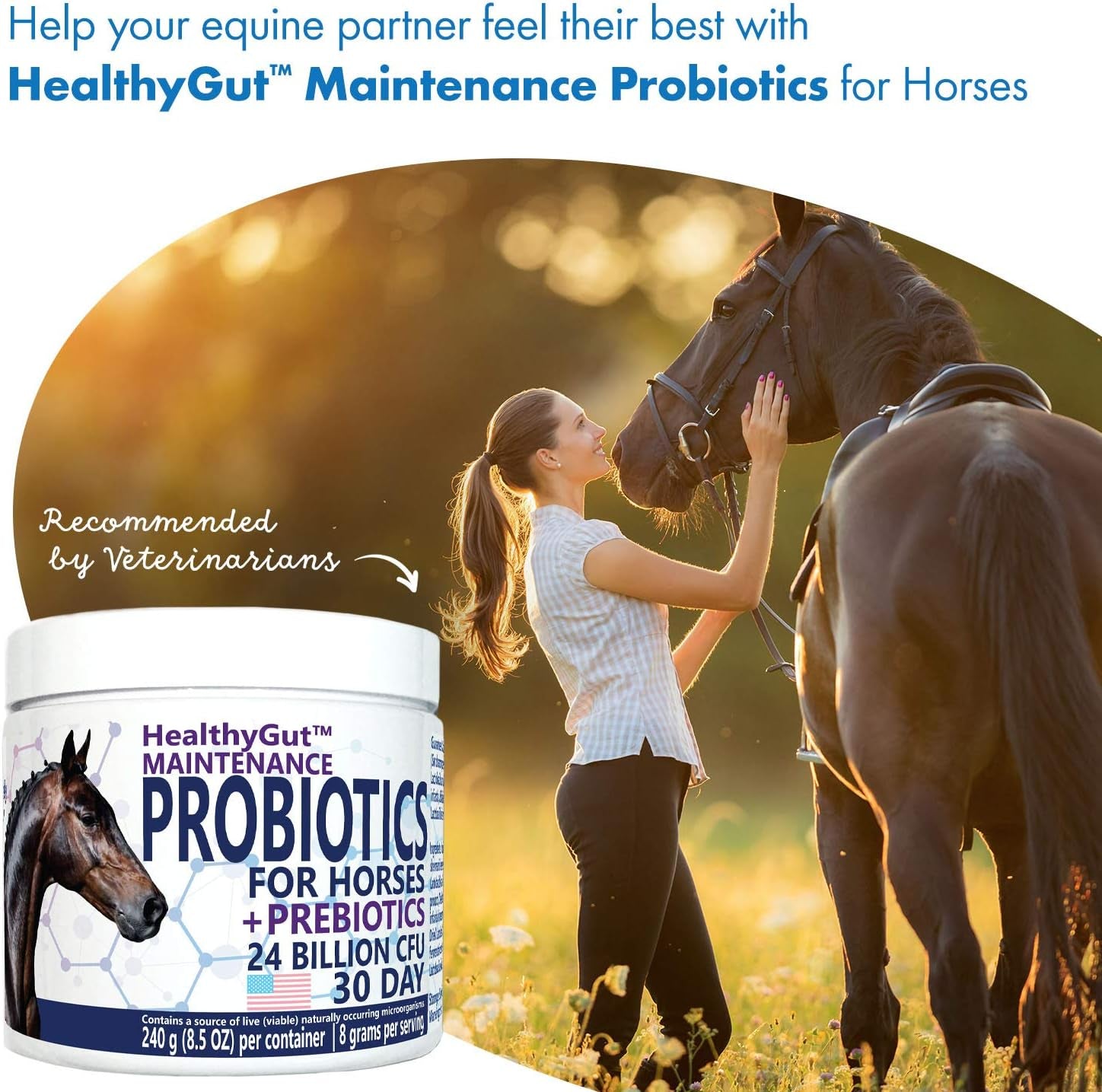 Healthygut™ Probiotics for Horses Dietary Supplement, All-Natural Digestive System Maintenance Formula (30 Days)