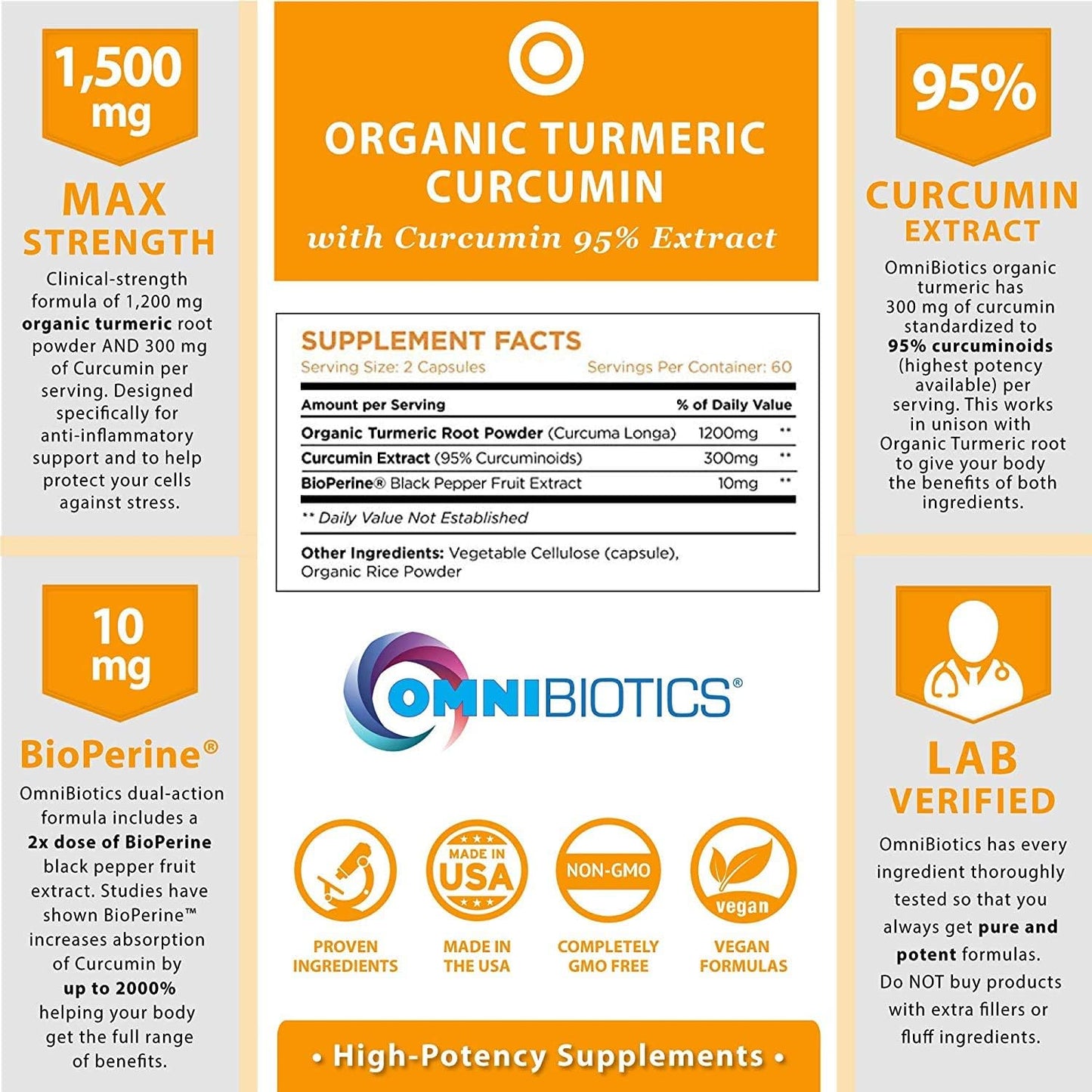 Organic Turmeric Curcumin Extract Supplement 1500Mg with Bioperine and 95% Curcuminoids Extract – Turmeric and Black Pepper Supplement Extract (10Mg) - Turmeric Capsules - 120 Vegetarian Capsules