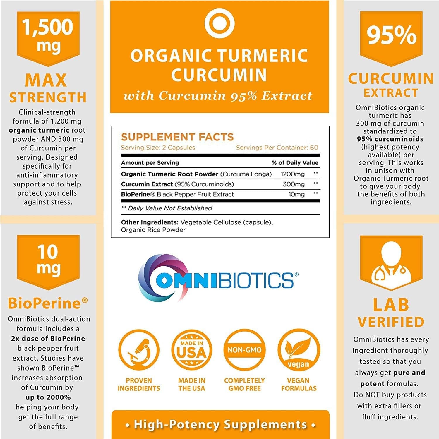 Organic Turmeric Curcumin Extract Supplement 1500Mg with Bioperine and 95% Curcuminoids Extract – Turmeric and Black Pepper Supplement Extract (10Mg) - Turmeric Capsules - 120 Vegetarian Capsules