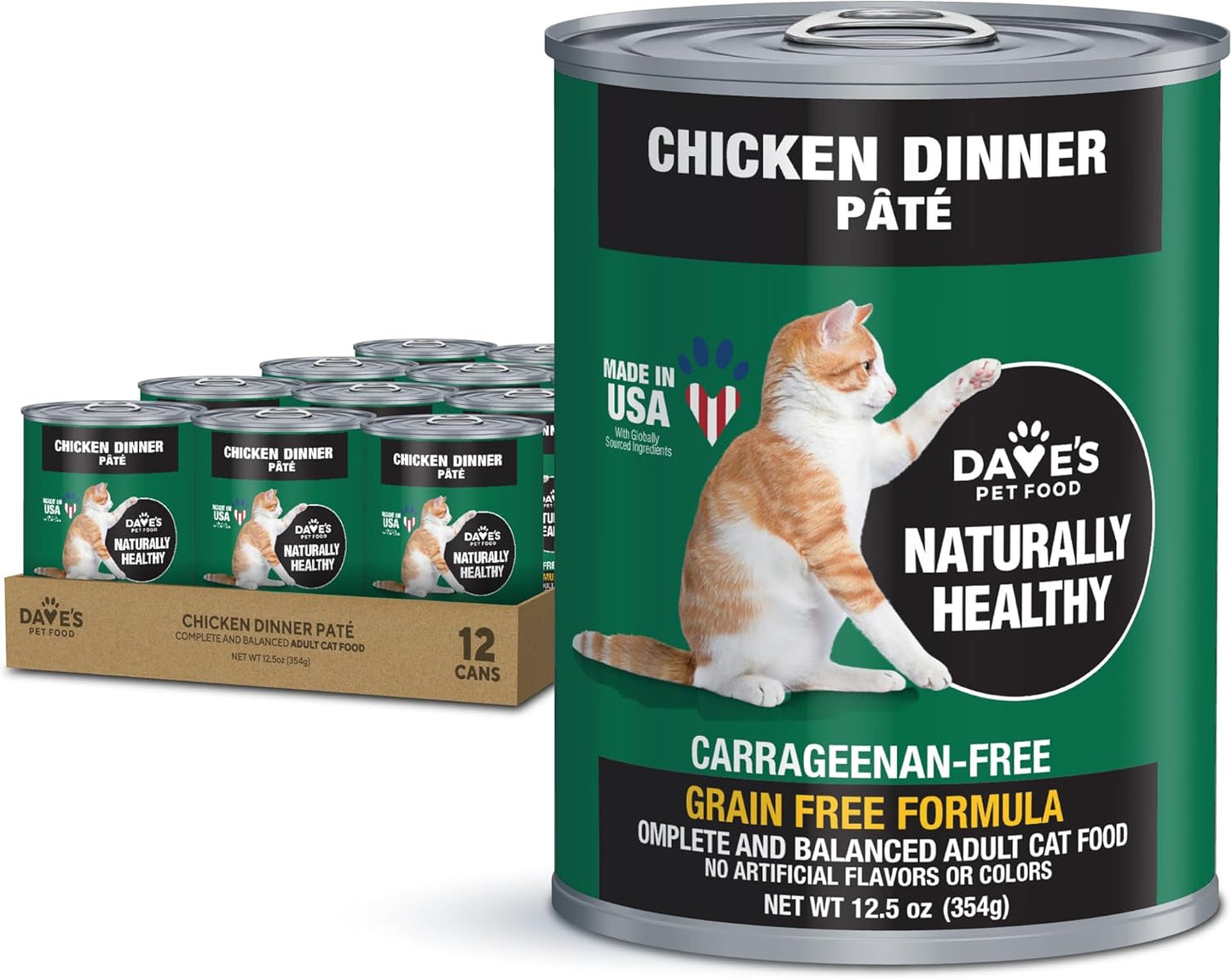 Dave'S Pet Food Grain Free Wet Cat Food (Chicken), Made in USA Naturally Healthy Canned Cat Food, Added Vitamins & Minerals, Wheat & Gluten-Free, 12.5 Oz Cans (Case of 12)