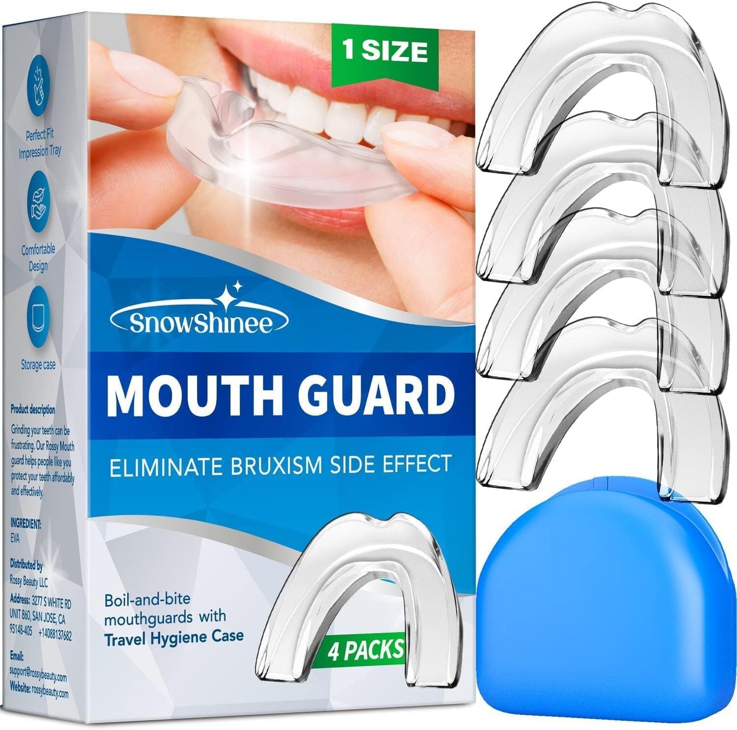 Visismile Mouth Guard for Clenching Teeth at Night, Dental Night Guards for Teeth Grinding, Professional Mouth Guard for Grinding Teeth, Stops Bruxism, 2 Sizes Pack of 4 with Hygiene Case