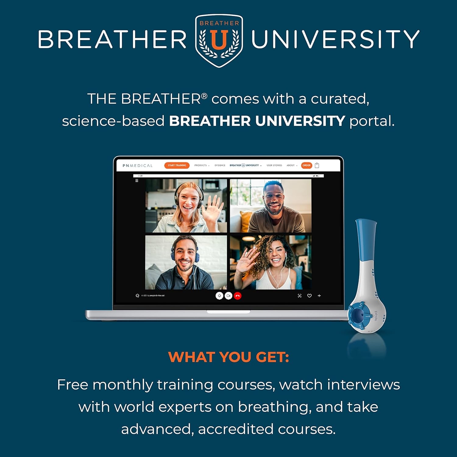 THE BREATHER │ Natural Breathing Exerciser Trainer for Drug-Free Respiratory Therapy │ Breathe Easier with Stronger Lungs │ Guided Mobile Training App Included