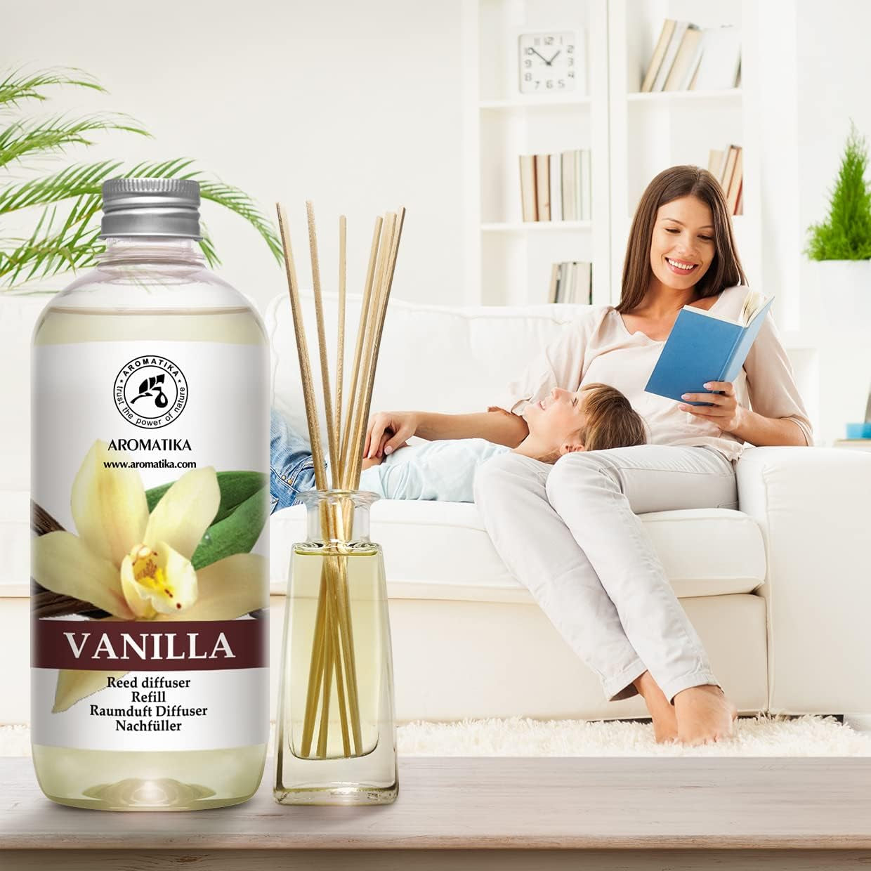 Diffuser Refill Vanilla 34 Fl Oz - 2 X 500Ml - Fragrance Oil Diffuser Refill - Home Fragrance - Vanilla Scent - Room Freshener - Vanilla Aroma - Fresh and Long Lasting Fragrance