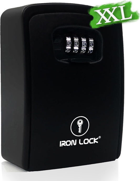 Iron Lock® - XXL Key Lock Box Wall Mount for Keys 4 Digit Combination with Resettable Code with a B Switch Extra Large Lockbox Indoor Outdoor Waterproof Big Key Lock Box House Spare Keys Hide a Key