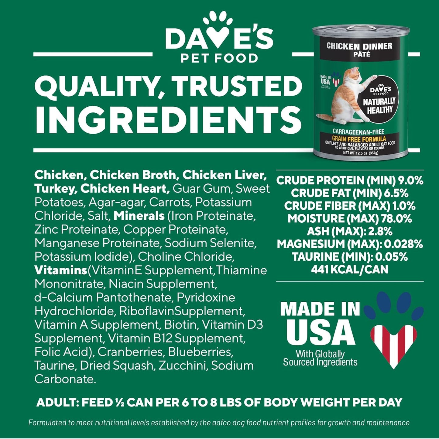 Dave'S Pet Food Grain Free Wet Cat Food (Chicken), Made in USA Naturally Healthy Canned Cat Food, Added Vitamins & Minerals, Wheat & Gluten-Free, 12.5 Oz Cans (Case of 12)