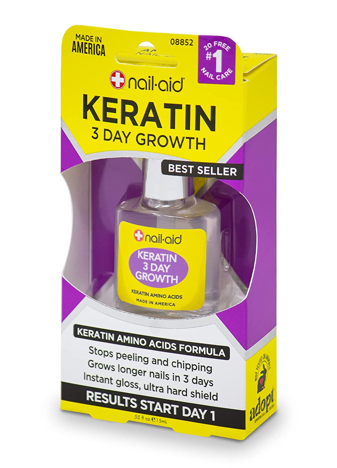 Nail-Aid Keratin 3 Day Growth Nail Treatment & Strengthener, Clear, 0.55 Fl Oz