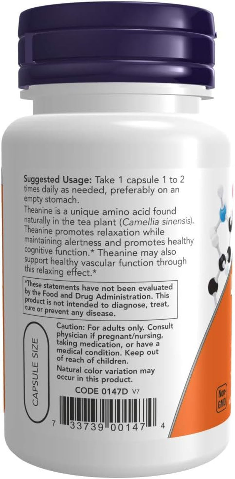 NOW Foods Supplements, L-Theanine 200 Mg with Inositol, Stress Management*, 60 Veg Capsules