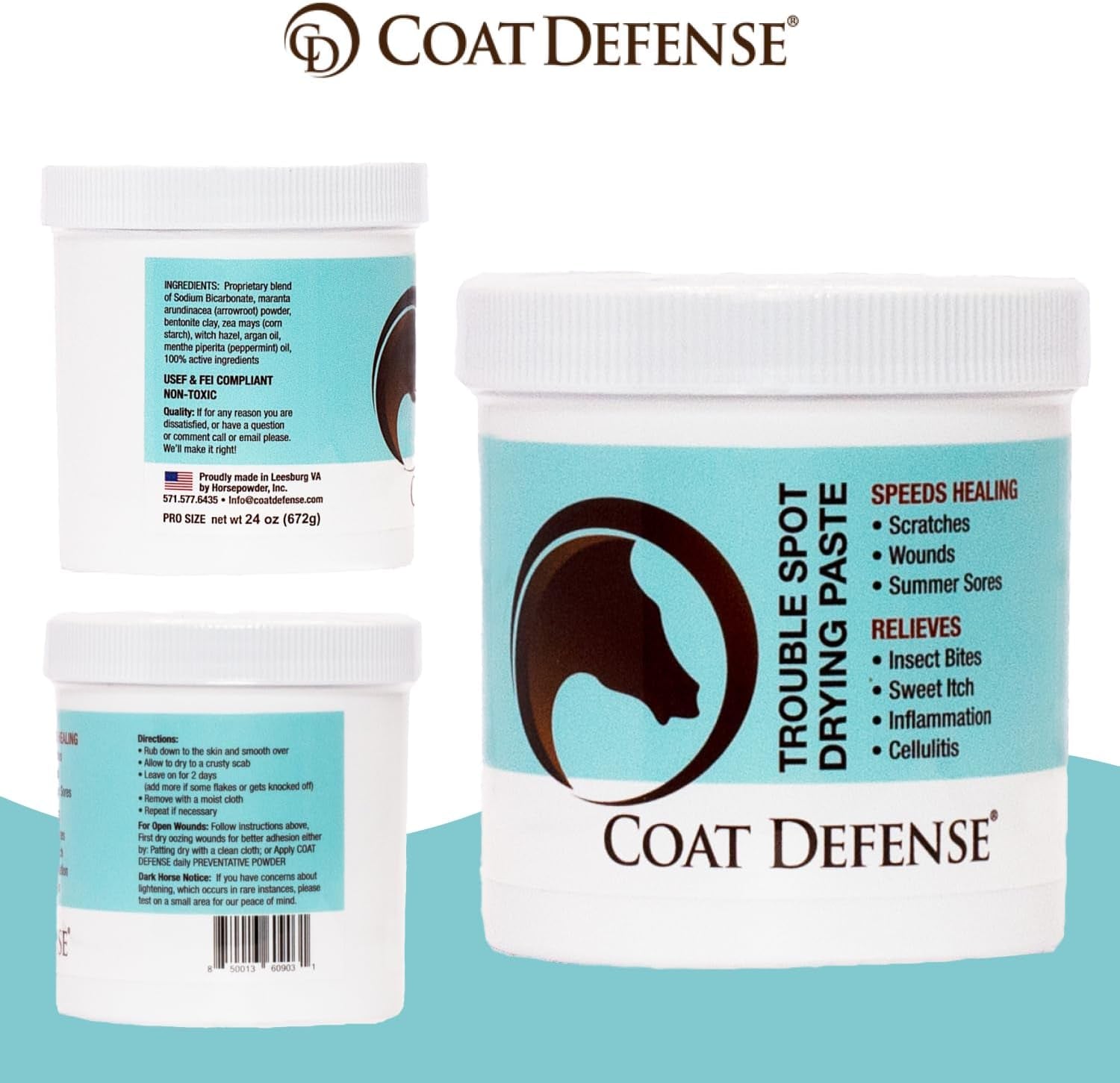 COAT DEFENSE Trouble Spot Drying Paste for Horses - Natural Equine Wound Care That Provides Safe & Effective Relief from Scratches, Sweet Itch, Summer Sores, Proud Flesh, Mud Fever, Girth Rot (24 Oz)
