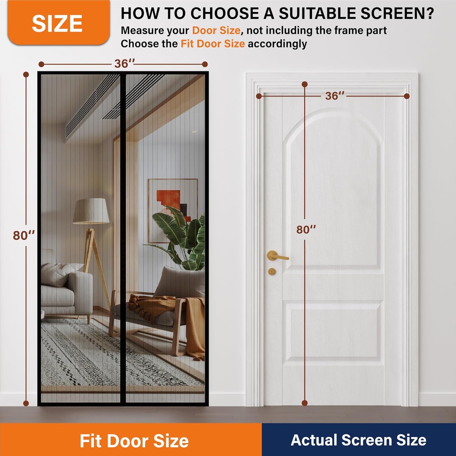 Magnetic Screen Door,Screen Door Mesh,Keep Bugs Out, Easy Install Works with Front Doors, Sliding Doors,Fit Door Size 36 X 82 Inches Black