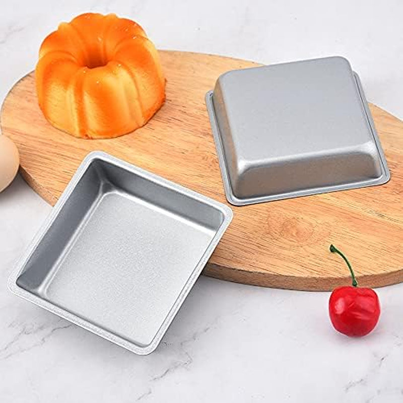 Flunyina 4 Inches Non-Stick Square Cake Pans Set of 4 Carbon Steel Cake Molds for Home Daily Housewarming Wedding Birthday Party Brownie Making