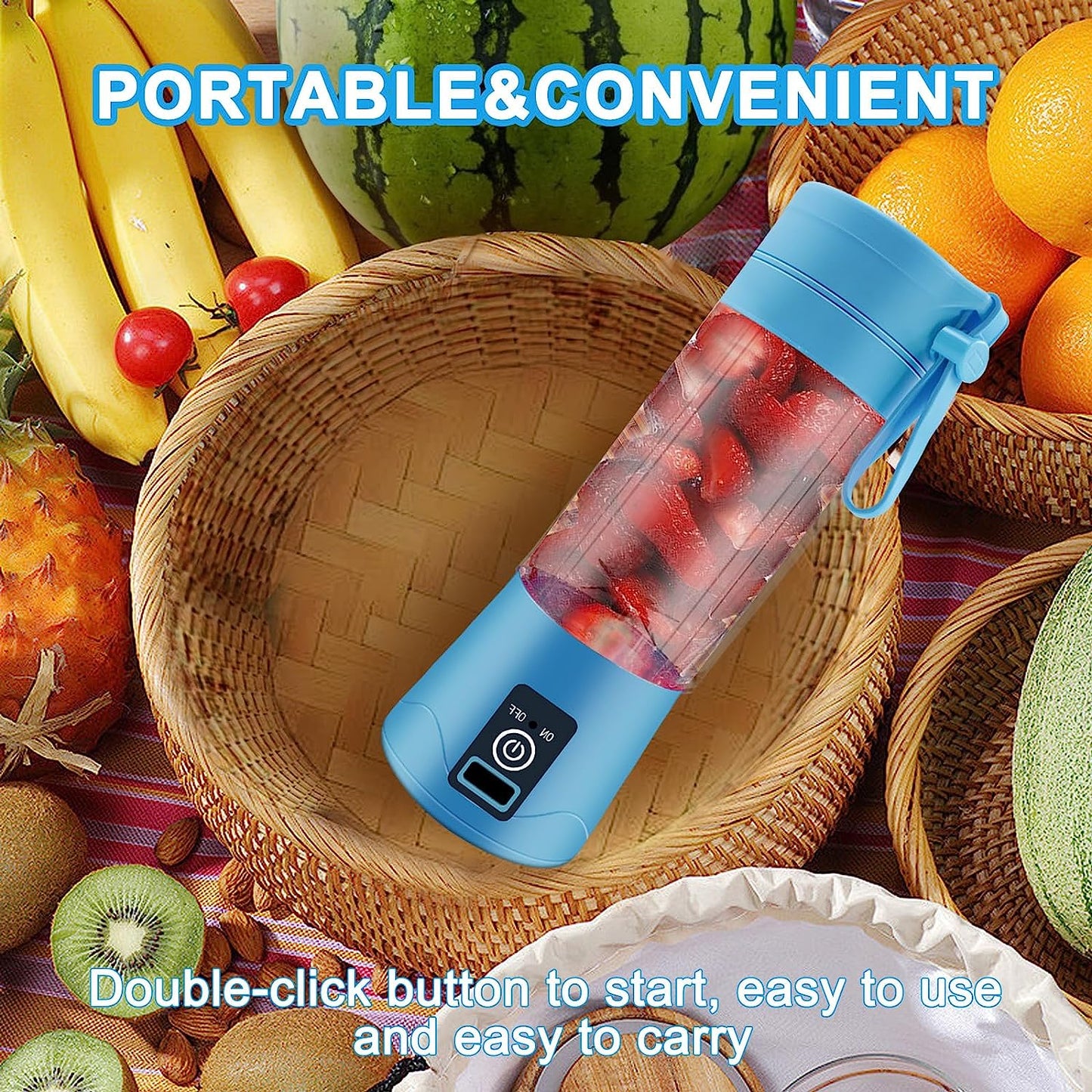 Portable Blender,Personal Blender for Shakes and Smoothies,Personal Size Blenders with USB Rechargeable Mini Fruit Juice Mixer, Mini Juicer Smoothie Blender Bottles Travel 380ML