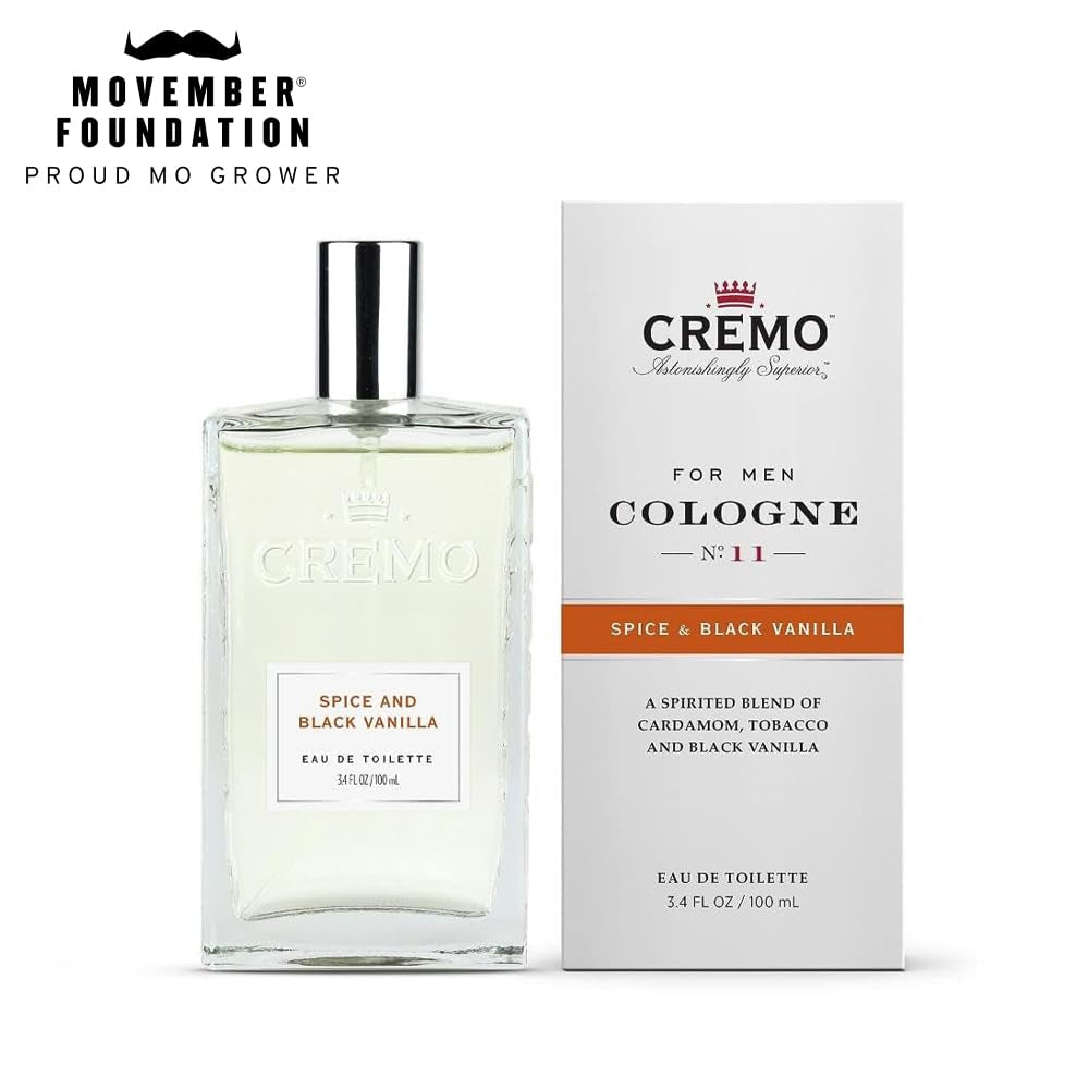 Cremo Spice & Black Vanilla Cologne Spray, an Explosion of Vibrant Spices, Tobacco and Black Vanilla, 3.4 Fl Oz